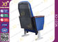 Soild Wood Armrest Blue Fabric Conference Hall Chairs With Aluminum Feet supplier